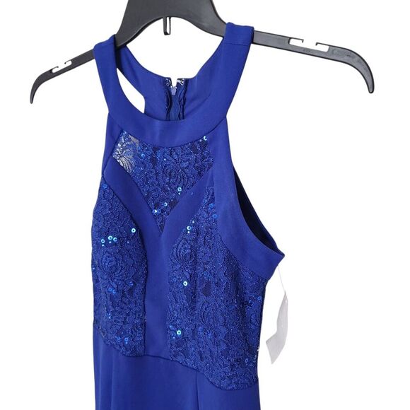 Speechless Maxi Dress Size 3 Blue Royal Color Sleeveless Sequins Open Leg - Picture 2 of 15